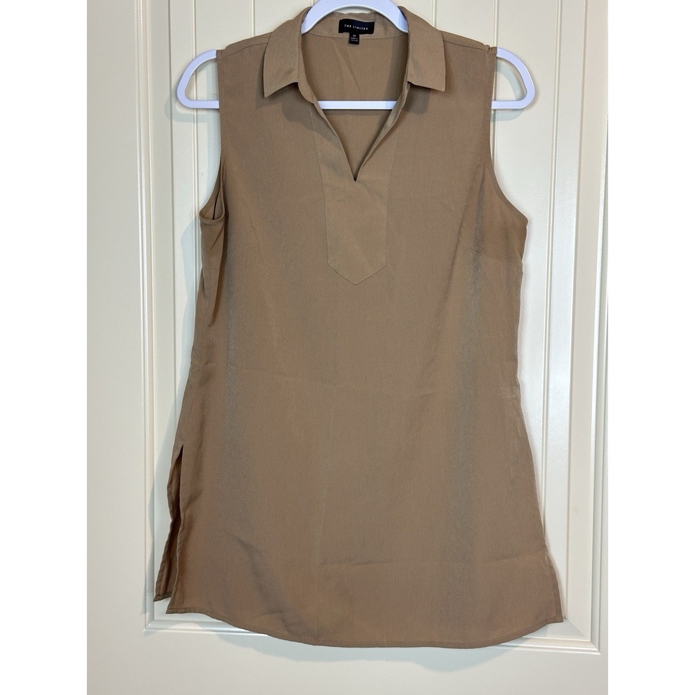 The Limited golden brown Sleeveless Collared Shirt Top long line tunic‎ sz M